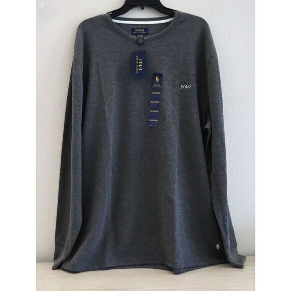 Polo Ralph Lauren PWLC2F Men's Sz 2XL Charcoal Heather Waffle L/S Crew Shirt - Picture 1 of 8